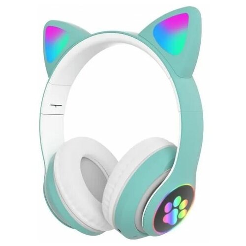 Наушники bluetooth Cat Ear VZV-23M с ушками LED бирюзовый беспроводные наушники vzv 23m бирюзовые наушники беспроводные с ушками кошки светящиеся наушники для детей