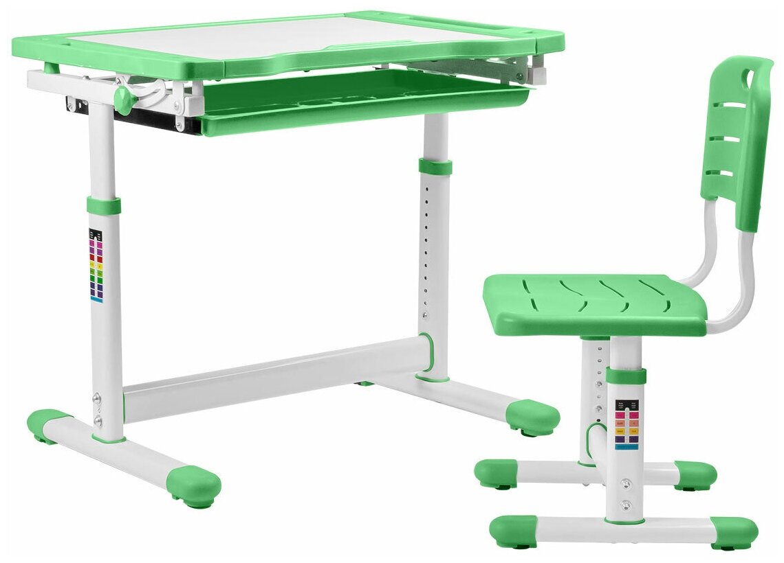 Эргономичный комплект парта и стул Kinderzen Arlekino с аксессуарами белый/зеленый - фотография № 11
