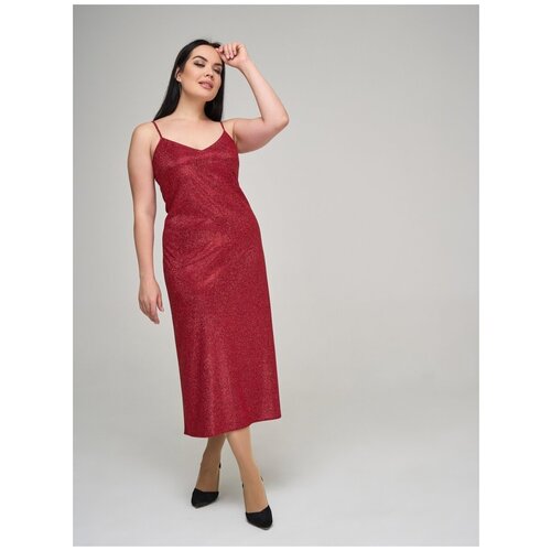 Платье-комбинация DiSORELLE, атлас, вечерний, бельевой стиль, полуприлегающее, миди, размер 48, красный