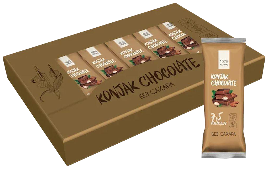 Shirataki Шоколад без сахара KONJAK CHOCOLATE Миндальный, 30г*10 шт, Shirataki