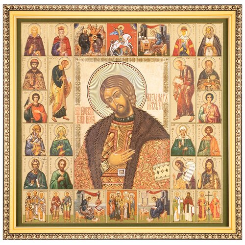 Икона Святой Александр Невский в раме 28х28