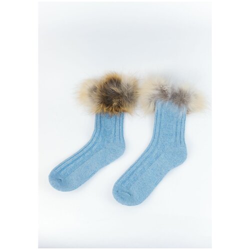 фото Носки женские c декором из меха голубые / стильные женские носки carolon / теплые женские носочки