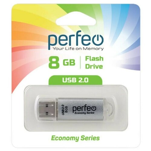 USB Флеш-накопитель USB накопитель Perfeo 8GB E01 Silver economy series