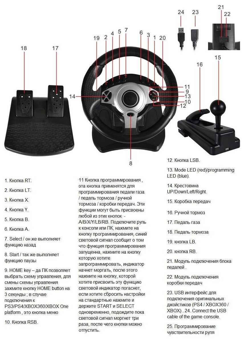 Игровой руль универсальный c педалями для Nintendo Switch/PS3/PS4/PC/Xbox360/XboxOne/Android (270 NS-9877)