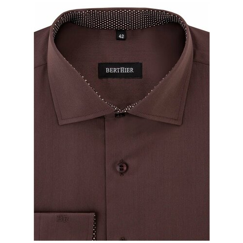 Рубашка мужская длинный рукав BERTHIER MERLIN-40468/ Fit-M(0-1), Полуприталенный силуэт / Regular fit, цвет Коричневый, рост 174-184, размер ворота 43 коричневого цвета