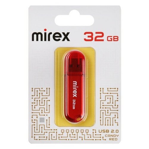 Флешка Mirex CANDY RED, 32 Гб , USB2.0, чт до 25 Мб/с, зап до 15 Мб/с, красная