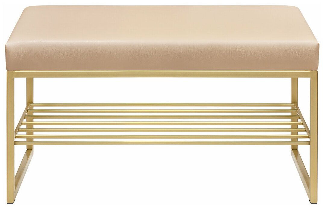 Банкетка в прихожую GREENWEEN RUBY MINI, золотой каркас, сидение экокожа Light Beige, 850х400х450 — фото 1