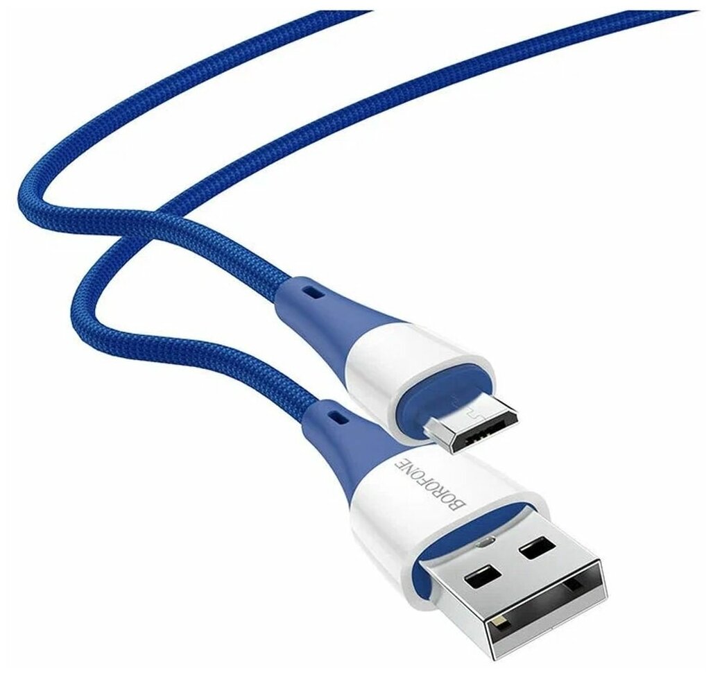 Кабель USB - микро USB Borofone BX60 Superior, 1.0м, круглый, 2.4A, нейлон, пластик, цвет: синий