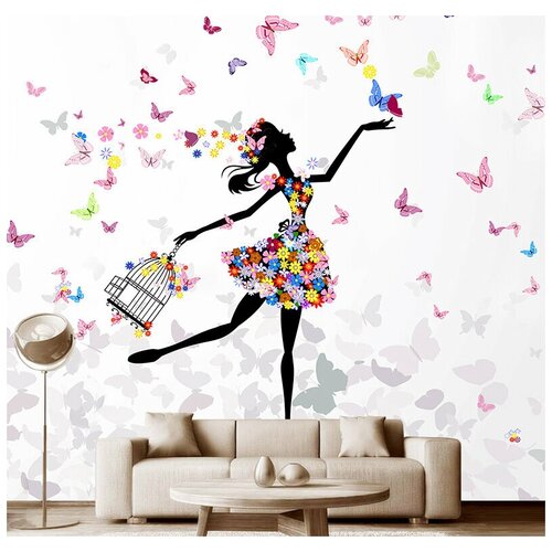 Фотообои на стену Модный Дом Девочка с бабочками 300x270 см (ШxВ)