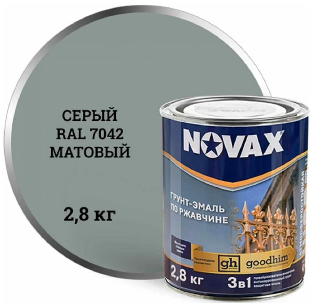 Goodhim Грунт Эмаль 3в1 novax серый RAL 7042 матовая, 3 л. 10991