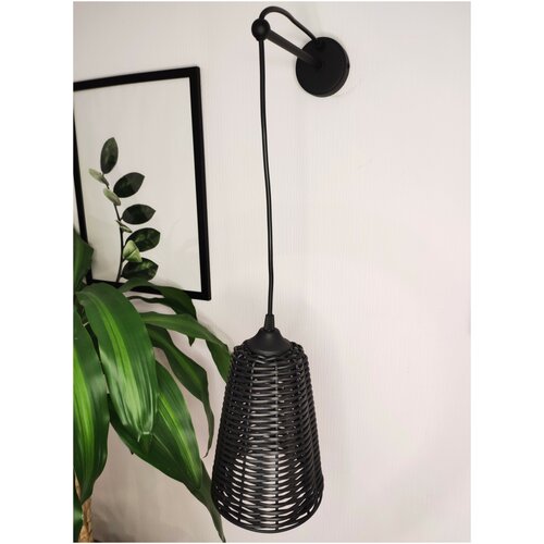 Настенный светильник, бра S4257-3А из полиротанга, черный, Е27, 60 Вт