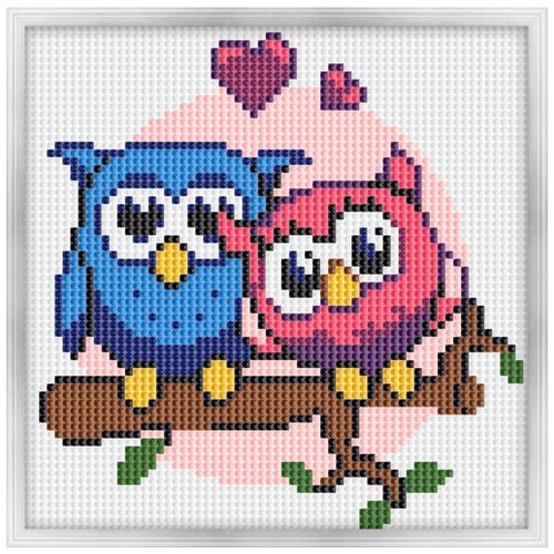 Алмазная мозаика,вышивка стразами,холст с рамкой 20х20 см. Для детей, детская, животные, кот, собака, щенок. Пара сов арт. 7146/