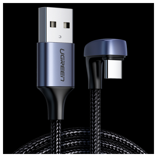 Кабель Ugreen , угловой, USB-C - USB-A, 1 м, черный