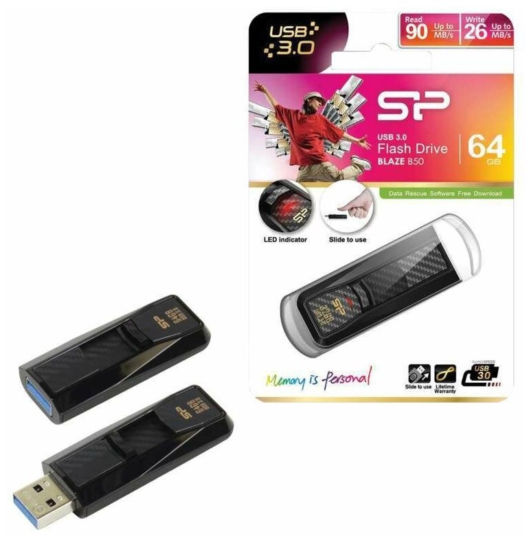 Флешка USB SILICON POWER Blaze B50 32Гб, USB3.0, черный [sp032gbuf3b50v1k] - фото №5