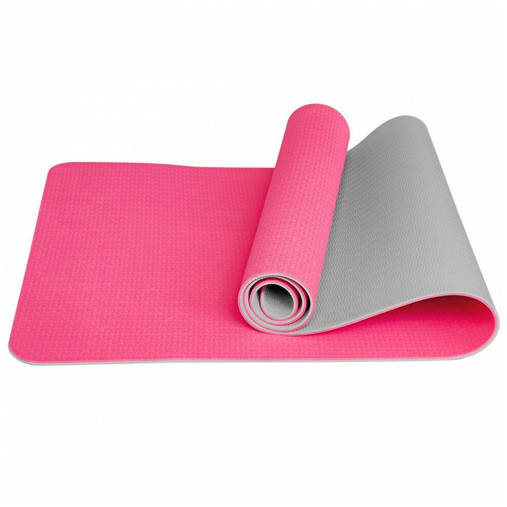 Коврик для йоги E39309 ТПЕ 183х61х0,6 см (розово/серый)