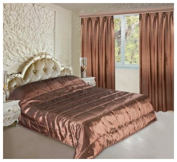 Покрывало стеганое двустроннее Ultrasonic taffeta bronze, клетка, коричневый ; Размер: 1.5