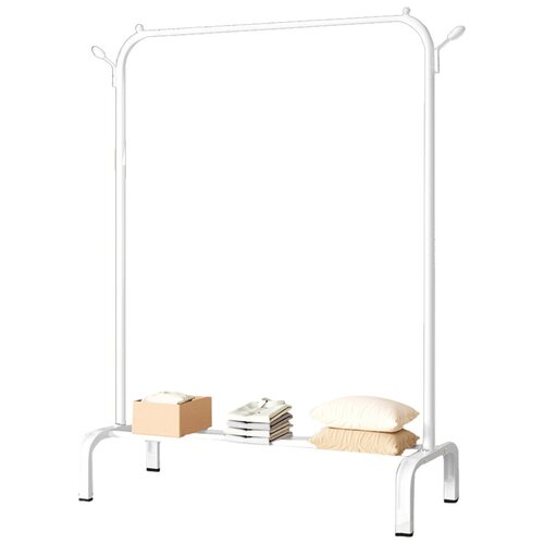 Вешалка напольная для одежды, вещей и обуви стальная, 1 полка, 1 перекладина, 2 крючка, 154х110х43 см, белая