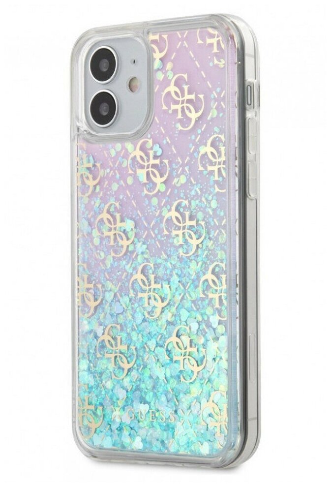 Чехол CG Mobile Guess Liquid Glitter 4G Hard для iPhone 12 mini, Радужно-розовый