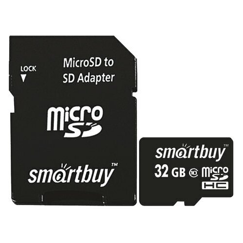 Карта памяти micro SDHC 32 GB SMARTBUY 10 Мб/сек. (class 10) с адаптером, 2 шт smartbuy карта памяти micro sdhc 8 gb smartbuy 10 мб сек class 10 с адаптером sb8gbsdcl10 01