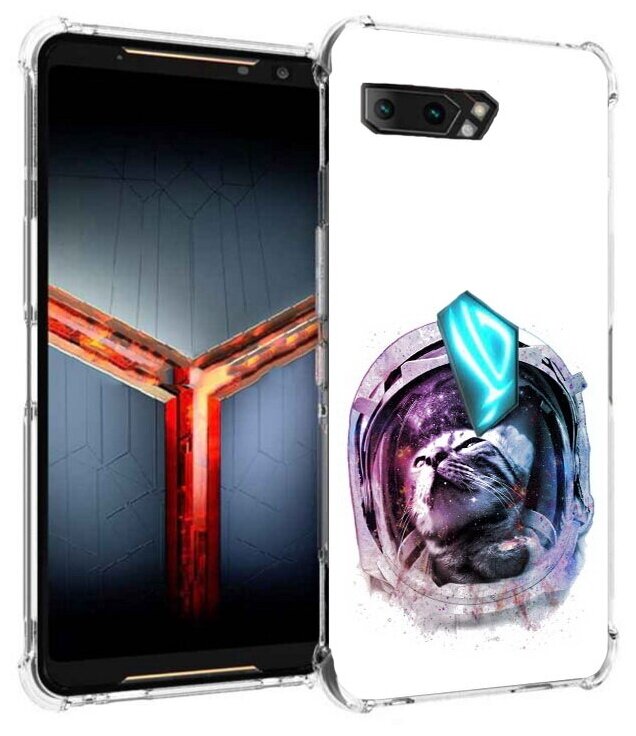 Чехол задняя-панель-накладка-бампер MyPads кот в шлеме для Asus ROG Phone 2 ZS660KL противоударный