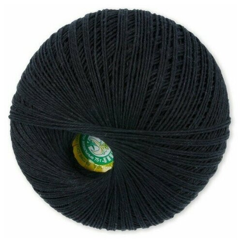 Пряжа для вязания крючком, спицами для машинного вязания ПНК им. Кирова Лилия тонкая, хлопок 100%, цвет №4305, черный, 6 шт. по 75 г, 450 м