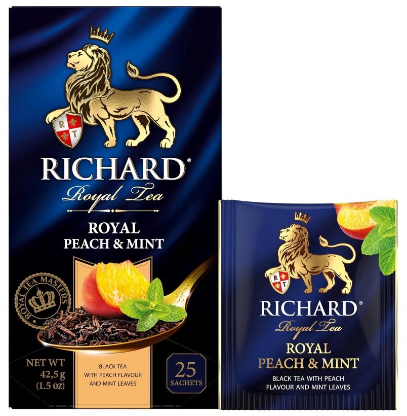 Чай Richard Royal Peach & Mint черный, ароматизированный, 25шт/уп