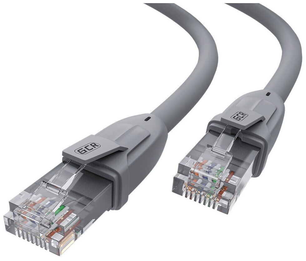 GCR Патч-корд прямой 10.0m UTP кат.6, серый, 24 AWG, литой, ethernet high speed, RJ45, T568B