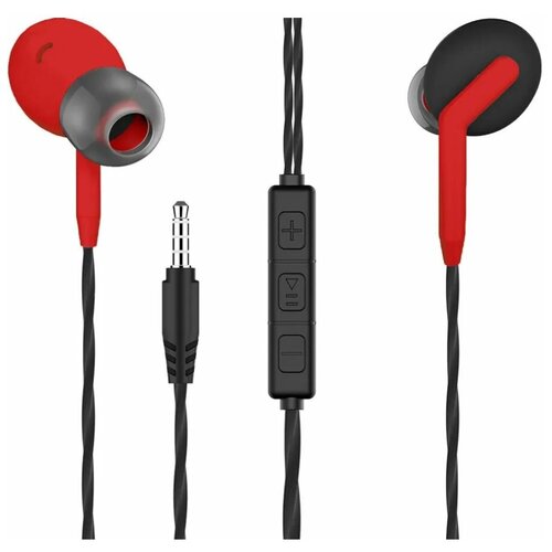 Наушники вакуумные для AUX разъема с микрофоном и регулятором громкости длина 1.2м More Choice G40 Red