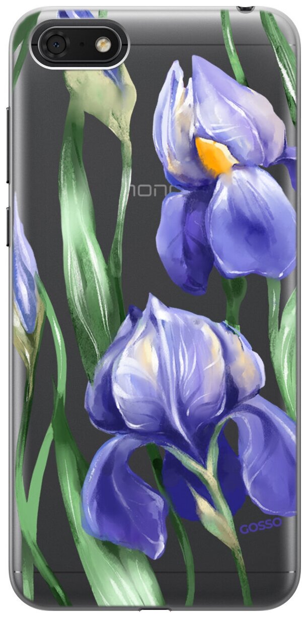 Силиконовый чехол на Honor 7A / 7S / Huawei Y5 (2018) / Y5 Prime (2018) / Хуавей Хонор 7А с 3D принтом "Amazing Irises" прозрачный