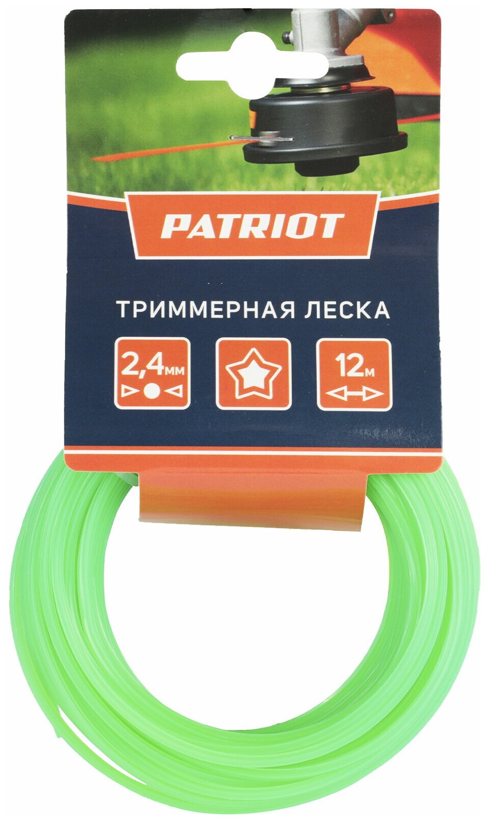 Леска D2.4мм L12м 240-12-3 картонный подвес звезда зел. PATRIOT 805205122