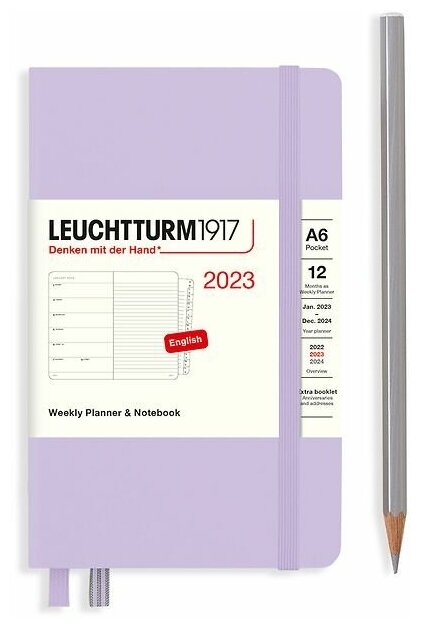 Еженедельник-блокнот датированный Leuchtturm1917 Pocket (A6) на 2023г 72л твердая обложка + алфавитная записная книжка