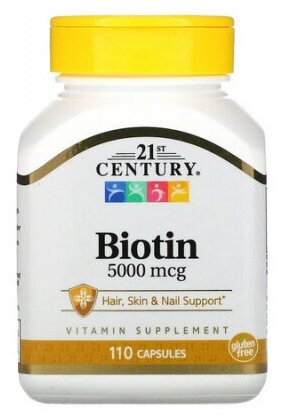 Биотин (Biotin) 21st Century 5000 мкг 110 капсул
