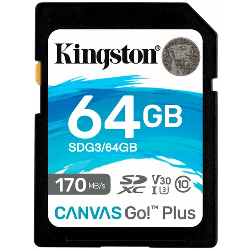 Карта памяти Kingston Canvas Go! Plus SDXC 64 ГБ Class 10, V30, UHS-I U3, R/W 170/70 МБ/с