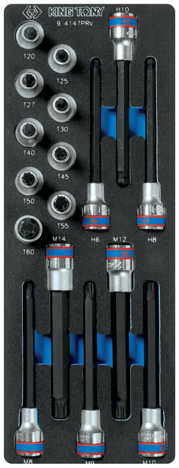 Набор насадок Hex, Torx и Spline, ложемент, 17 предметов KING TONY 9-4147PRV