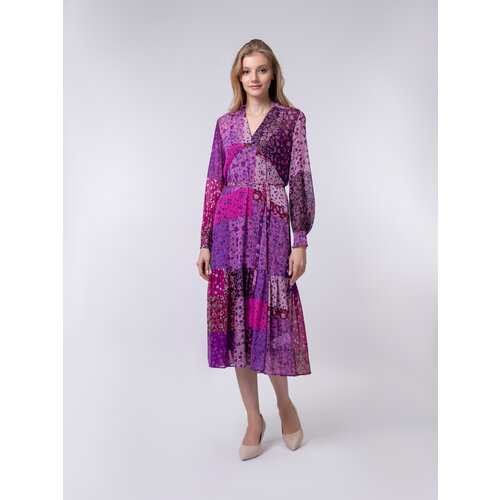 Платье iBlues, размер 42, фиолетовый платье длинное на пуговицах с воланами с поясом 46 синий