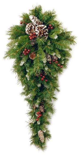 фото Настенный декор капля заснеженная с ягодами и шишками, 50 LED ламп, батарейки, 91 см, National Tree Company 31FRB03LB/FR