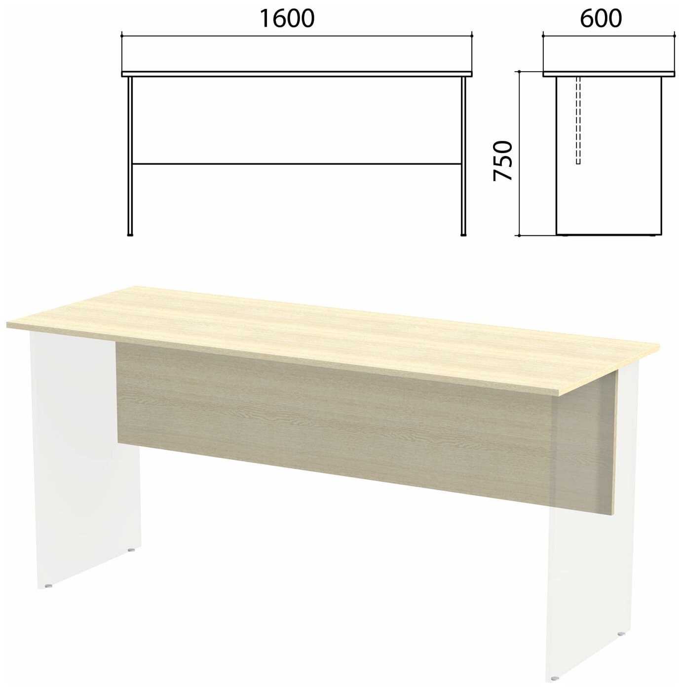 Столешница, царга стола письменного "Канц" 1600х600х750 мм, цвет дуб молочный, СК20.15.1 - 1 шт.
