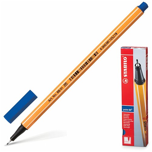 STABILO Ручка капиллярная stabilo point , синяя, корпус оранжевый, линия письма 0,4 мм, 88/41, 10 шт.
