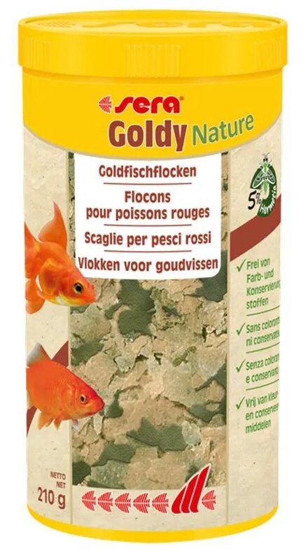 Корм сухой в хлопьях Sera Goldy Nature для золотых рыб, 1000 мл, 210 гр - фотография № 3