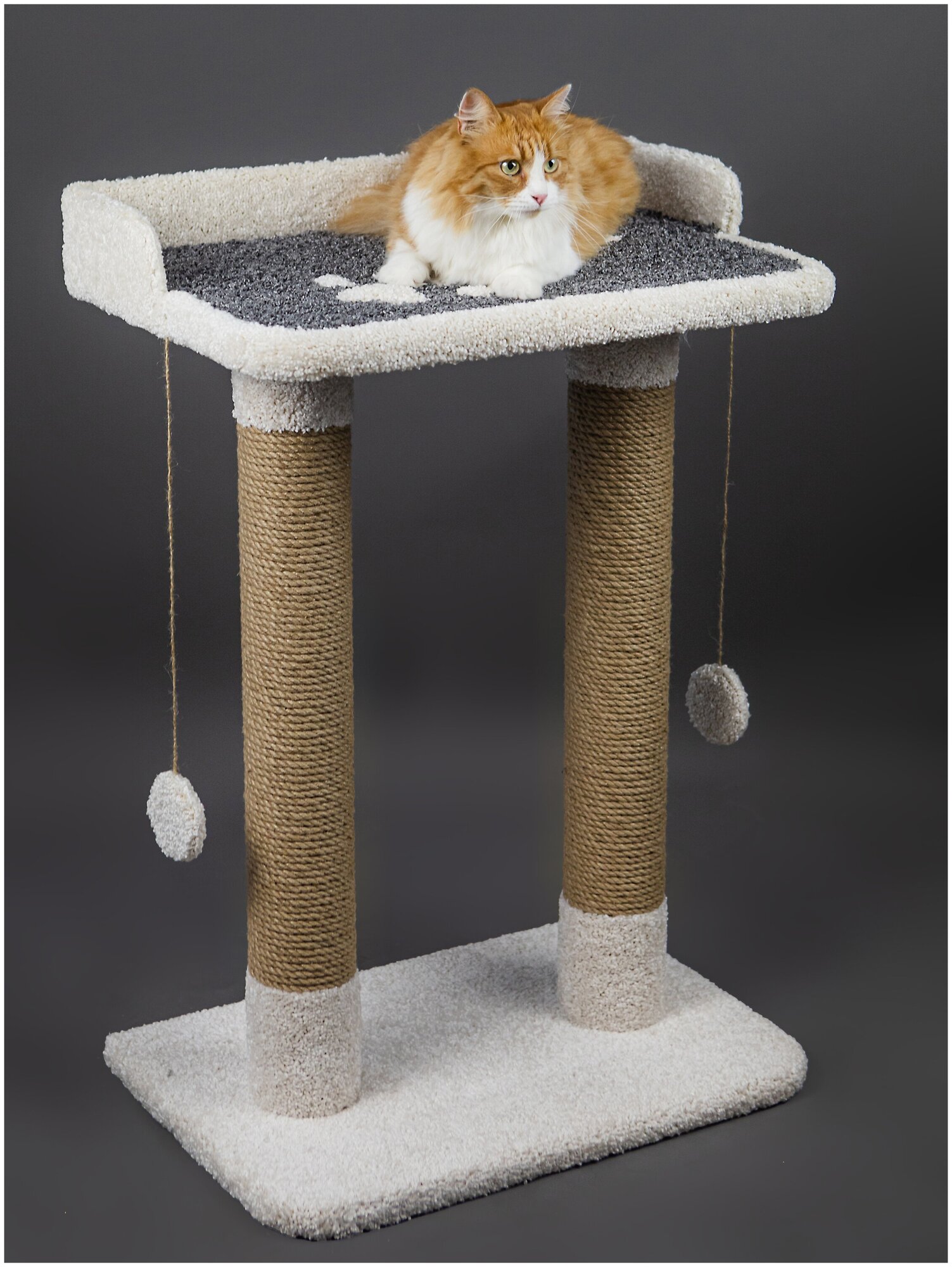 Когтеточка для кошек с лежанкой на столбиках (игровой комплекс), Премиум ковролин + джут - фотография № 1