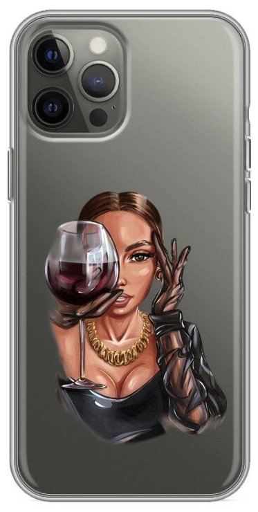 Полупрозрачный дизайнерский силиконовый чехол для Айфон 12 Про Макс / Iphone 12 Pro Max Девушка и вино