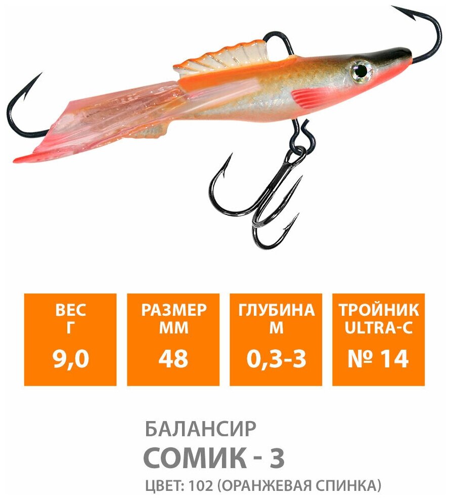 Балансир для зимней рыбалки AQUA Сомик-3 48mm 9g цвет 102