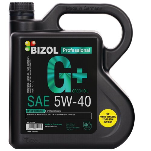 НС-синт. мот.масло BIZOL 81036 Green Oil+ 5W-40 SN C3 (4л)