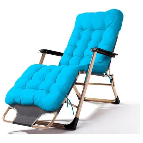 Кресло-шезлонг (раскладушка) складное с матрасом для дачи и сада, синее