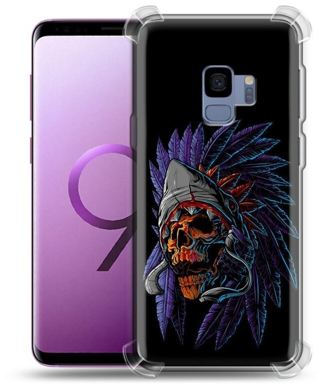 Дизайнерский силиконовый с усиленными углами чехол для Самсунг S9 / Samsung Galaxy S9 Череп индейца