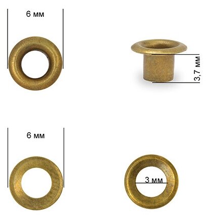 Люверсы сталь TBY.2552 №1,7 ( 3мм, h 3,7мм) цв. антик уп. 1000шт