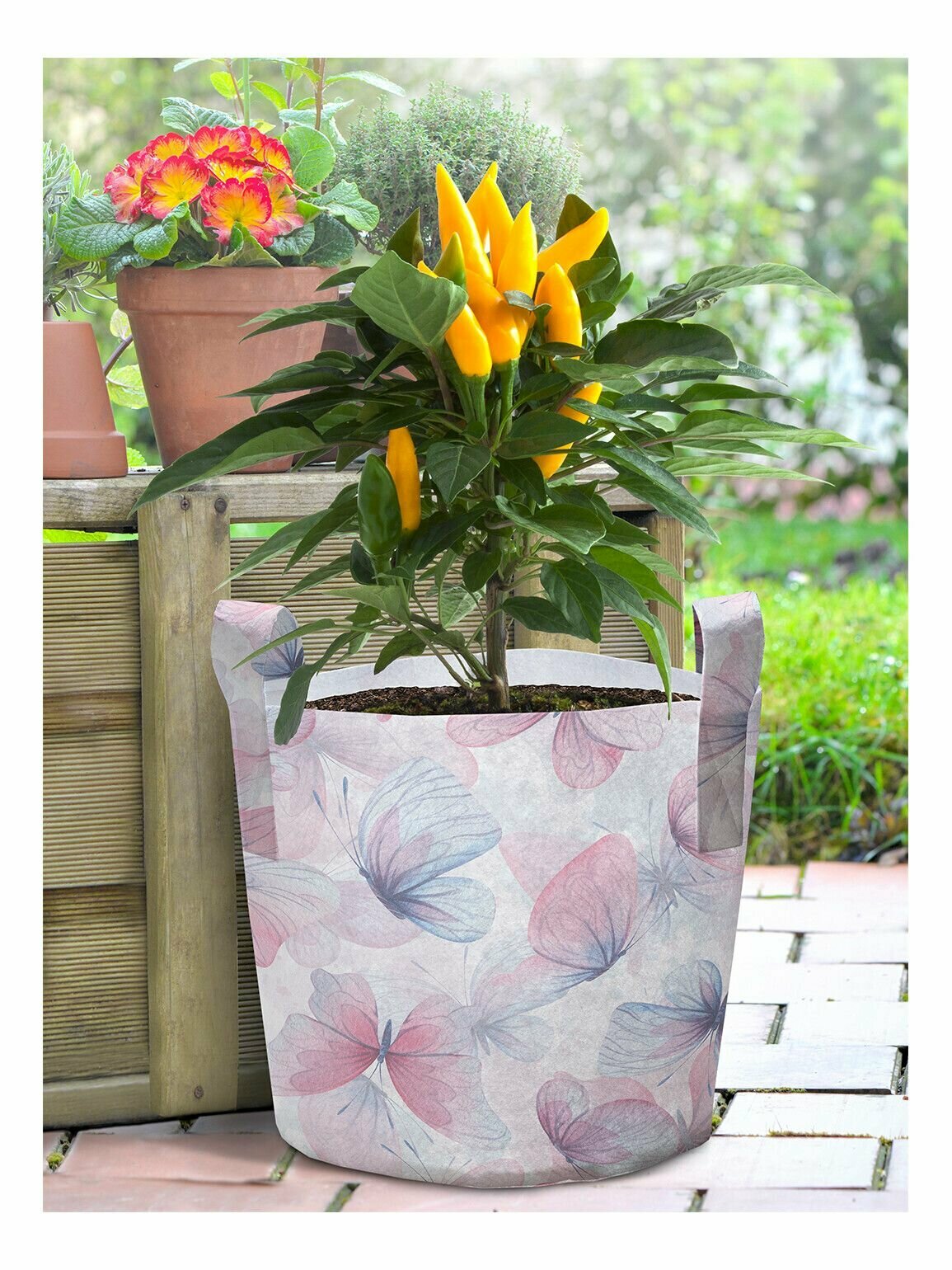 Текстильный мешок горшок для рассады и цветов, из войлока гроубэг "Бабочки" 27 л, серия 8 марта