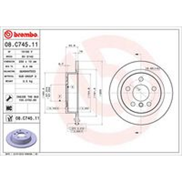 BREMBO 08. C745.11 диск тормозной Mini (Мини) Mini (Мини) (f55) one first 2017- (Комплект 2 штуки)