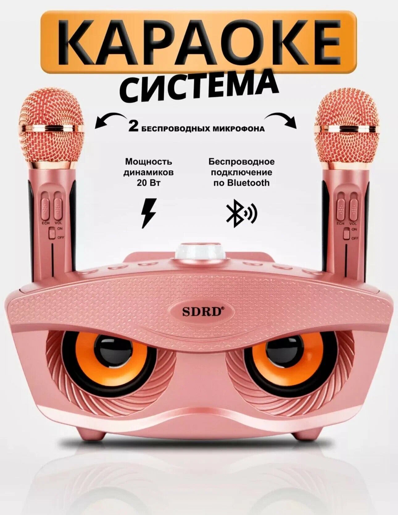 Караоке-система SDRD с двумя микрофонами для дома розовая