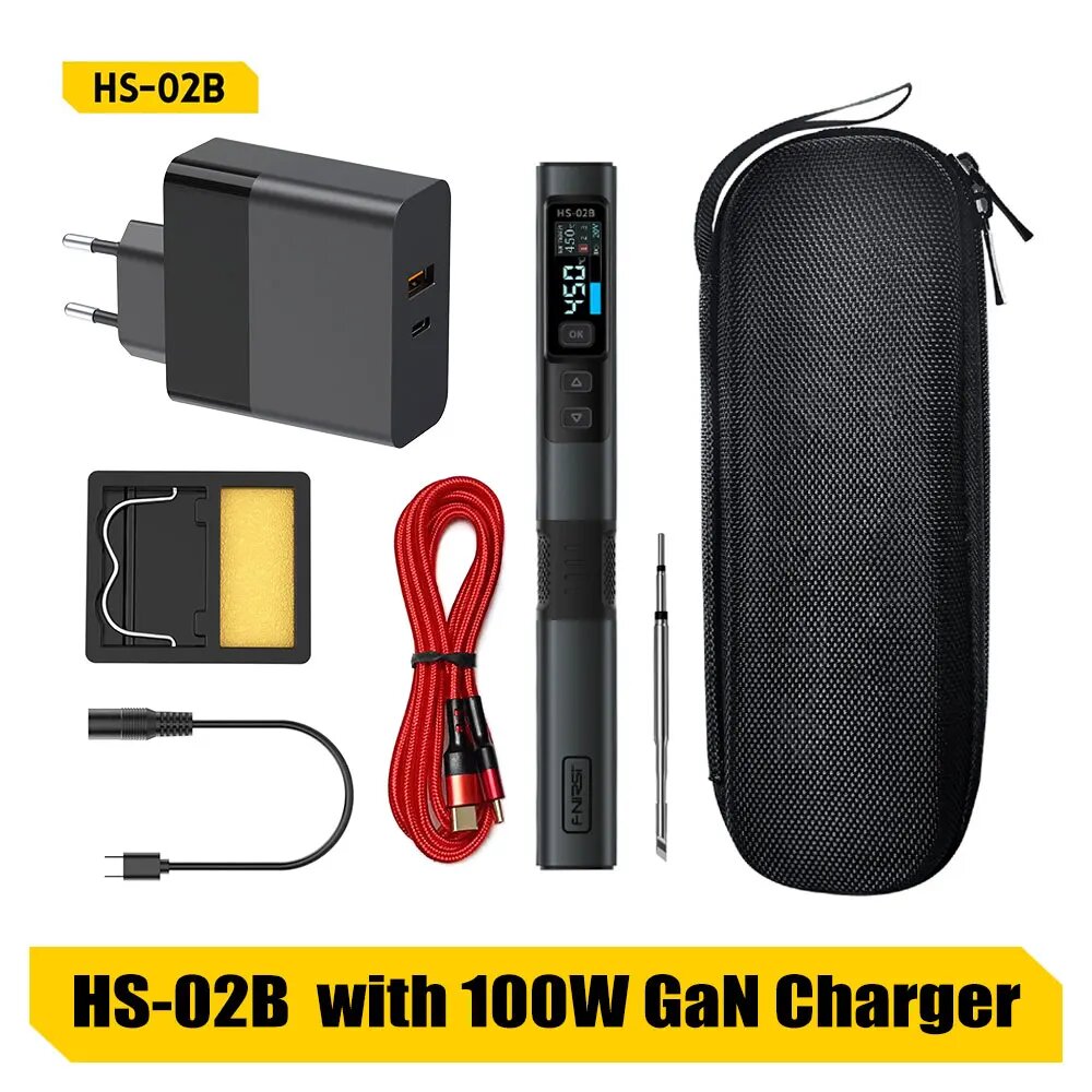FNIRSI HS02 умный паяльник, HS-02B and GaN 100W